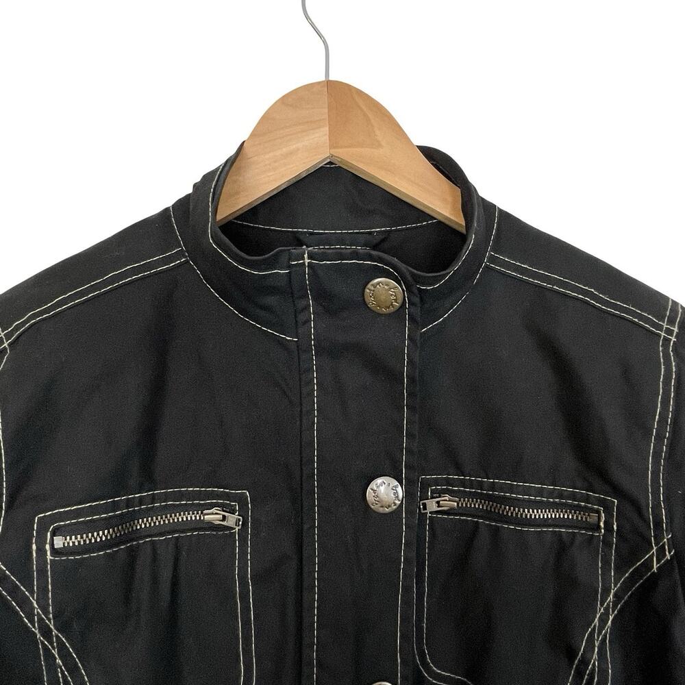 Boden Waxed Cotton Jacket Black Contrast Stitch Utility Pockets Size 10 - Picture 8 of 16